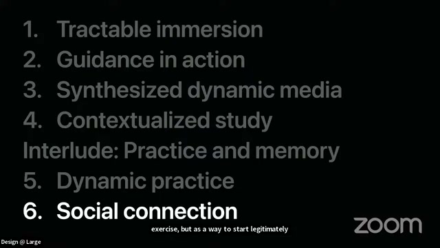 A presentation slide displaying a numbered list of six topics, with item 6, 'Social connection,' highlighted in bold white text while the preceding items are dimmed.