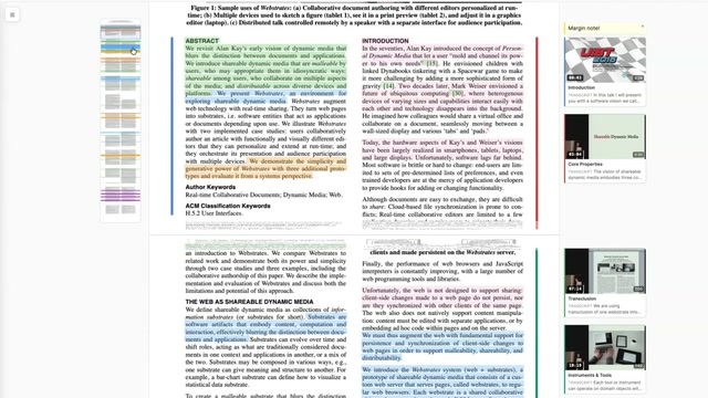 Screenshot of a document reader displaying a main view with highlighted text alongside a narrow vertical minimap on the left that mirrors the highlighted document sections in miniature.