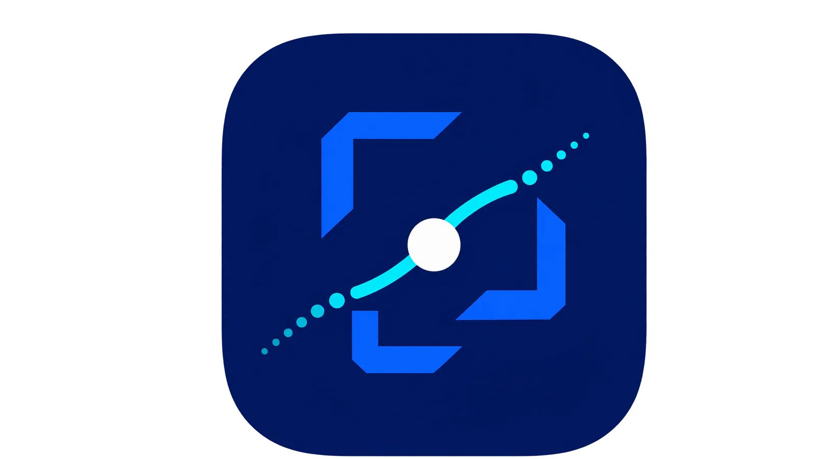 The Chrome Flow Capture app icon: a dark blue rounded square with bright blue corner marks and a dotted cyan line running through a white dot