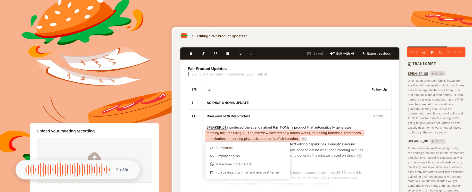 Pair Noms minutes interface