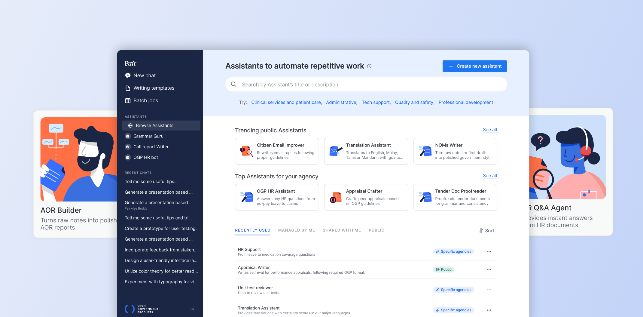 Pair assistant configuration
